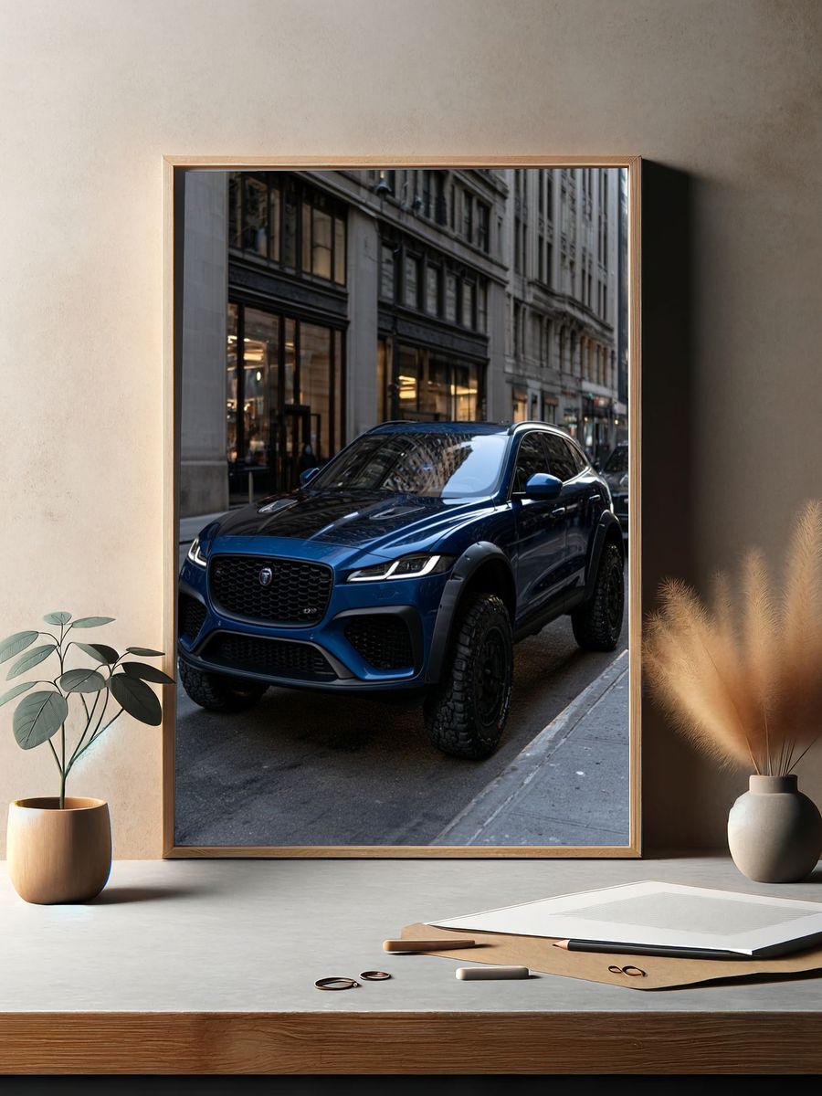 Blue Jaguar SUV Street Photography Poster. — room view 2
