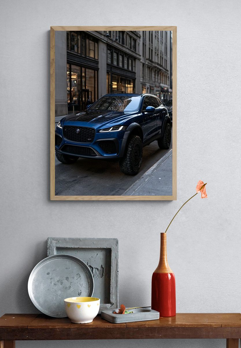 Blue Jaguar SUV Street Photography Poster. — room view 3
