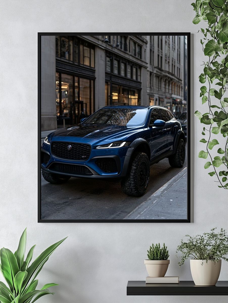 Blue Jaguar SUV Street Photography Poster. — room view 4