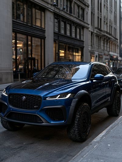 Blue Jaguar SUV Street Photography Poster. poster