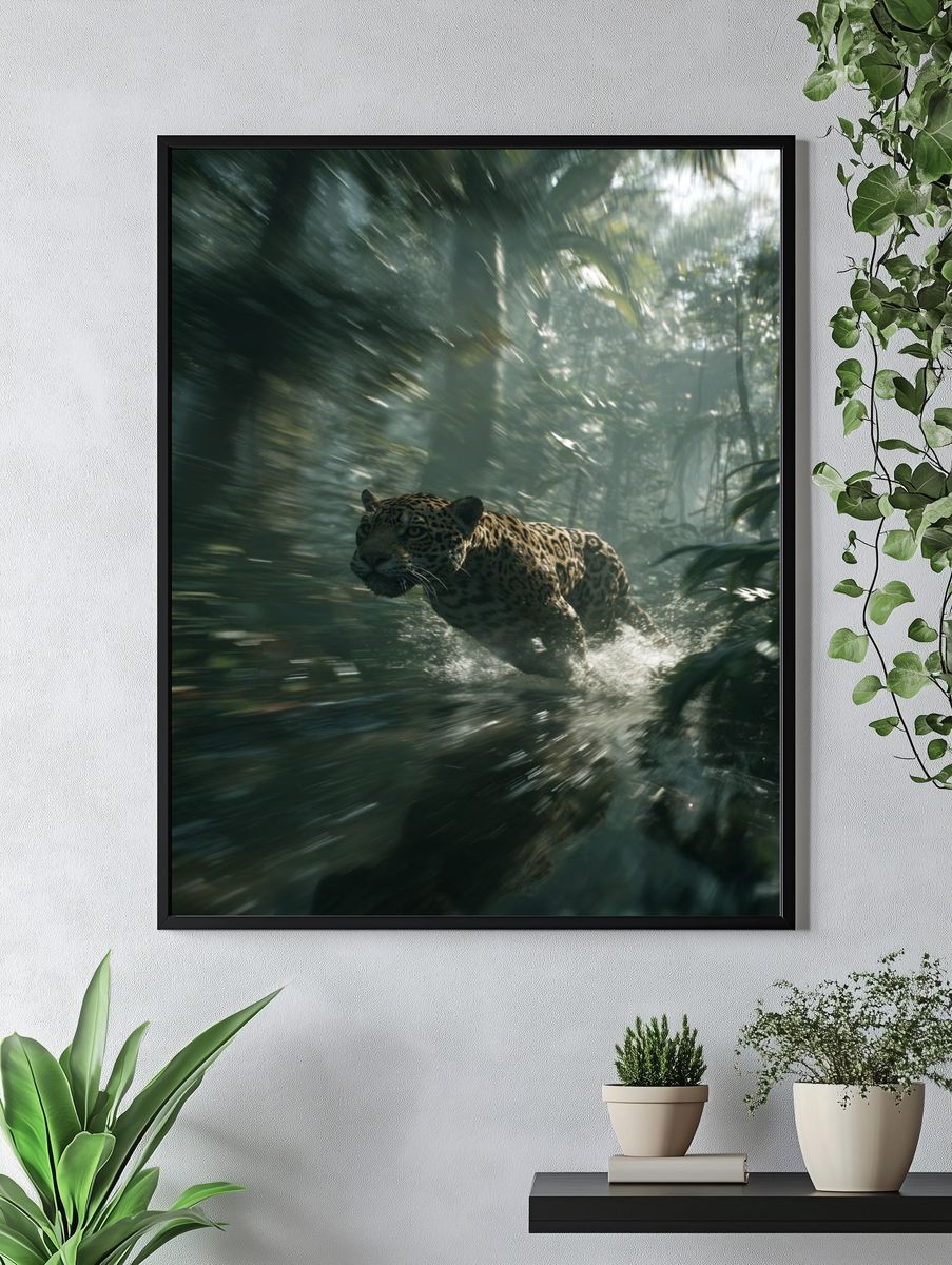 Leaping Jaguar — Wildlife Photography Poster. — room view 4