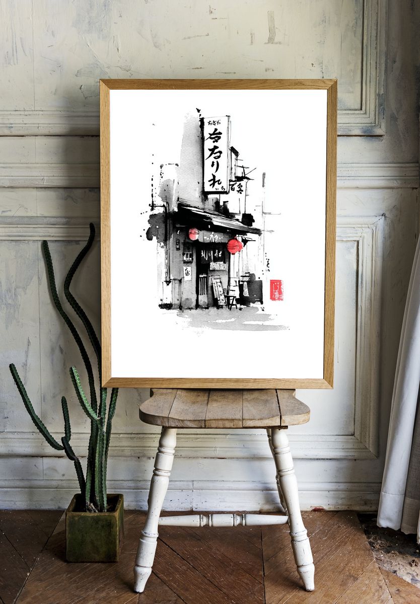 Japanese Alley Ink Illustration Poster. room preview