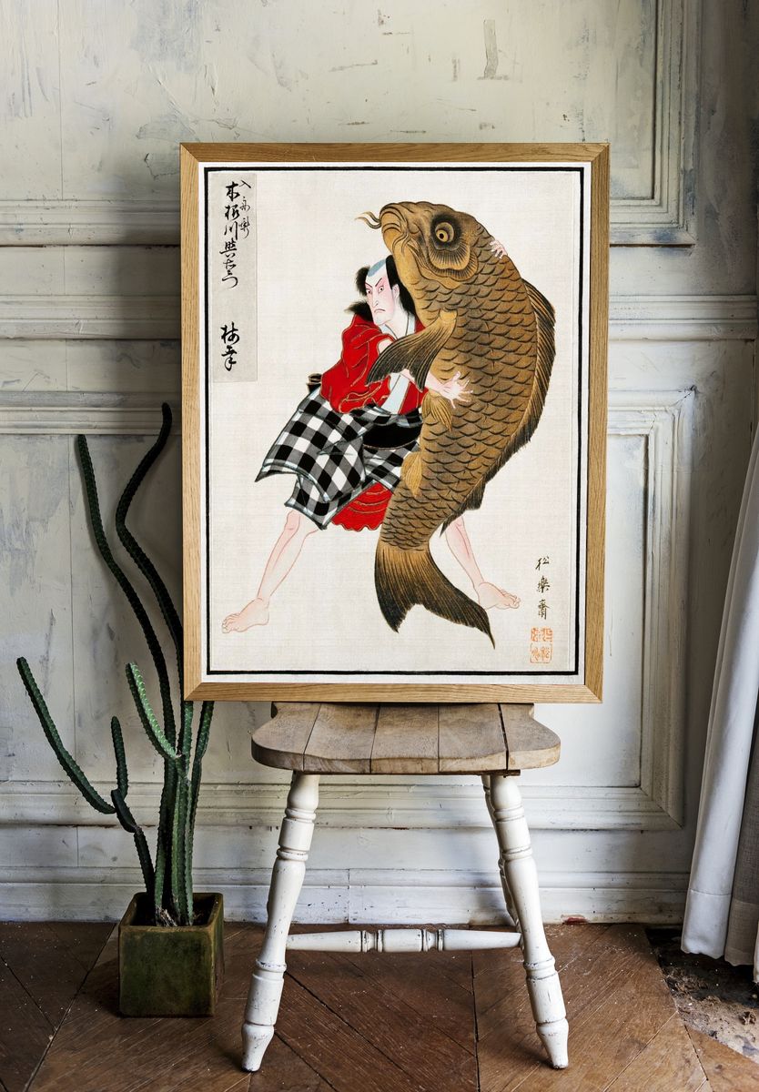 Samurai with Giant Fish — Japanese Art Print room preview