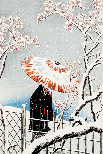 Plum Tree Snow print high. poster print