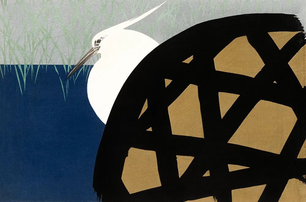Heron and Water — Japanese Print Poster. poster — fine-art art