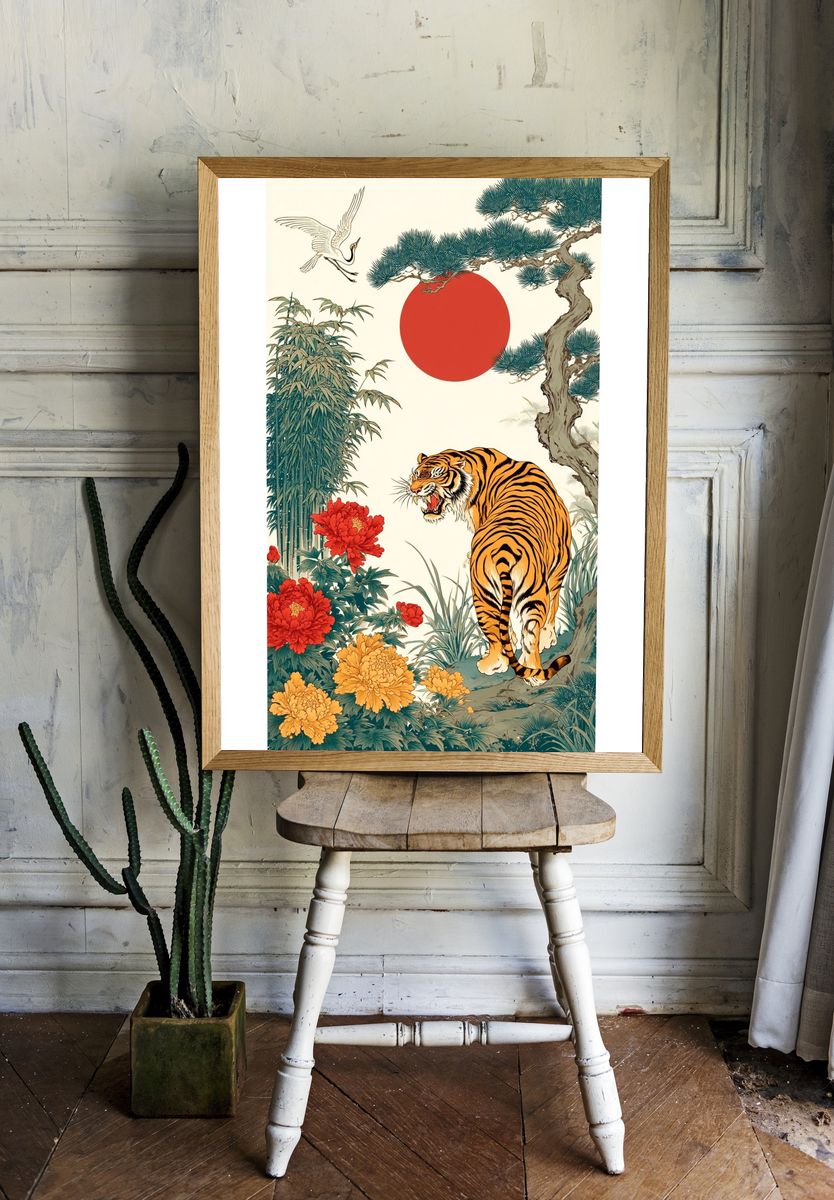 Tiger and Crane — Japanese Art Print room preview