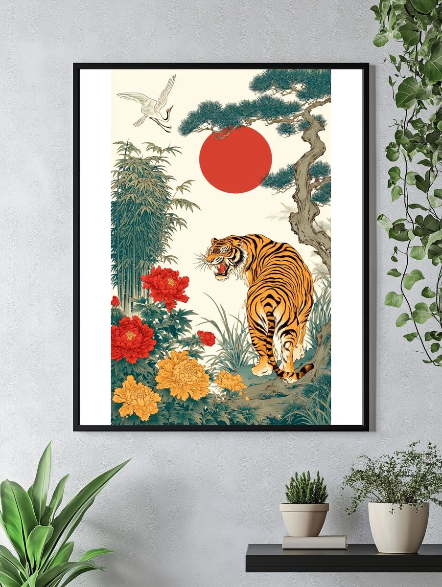 Tiger and Crane — Japanese Art Print. — room view 4