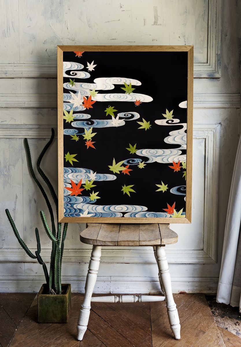Autumn Leaves on Water — Japanese Art Print. room preview
