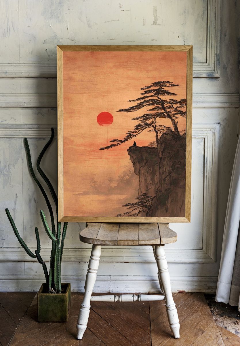 Meditative Sunset — Japanese Ink Print room preview