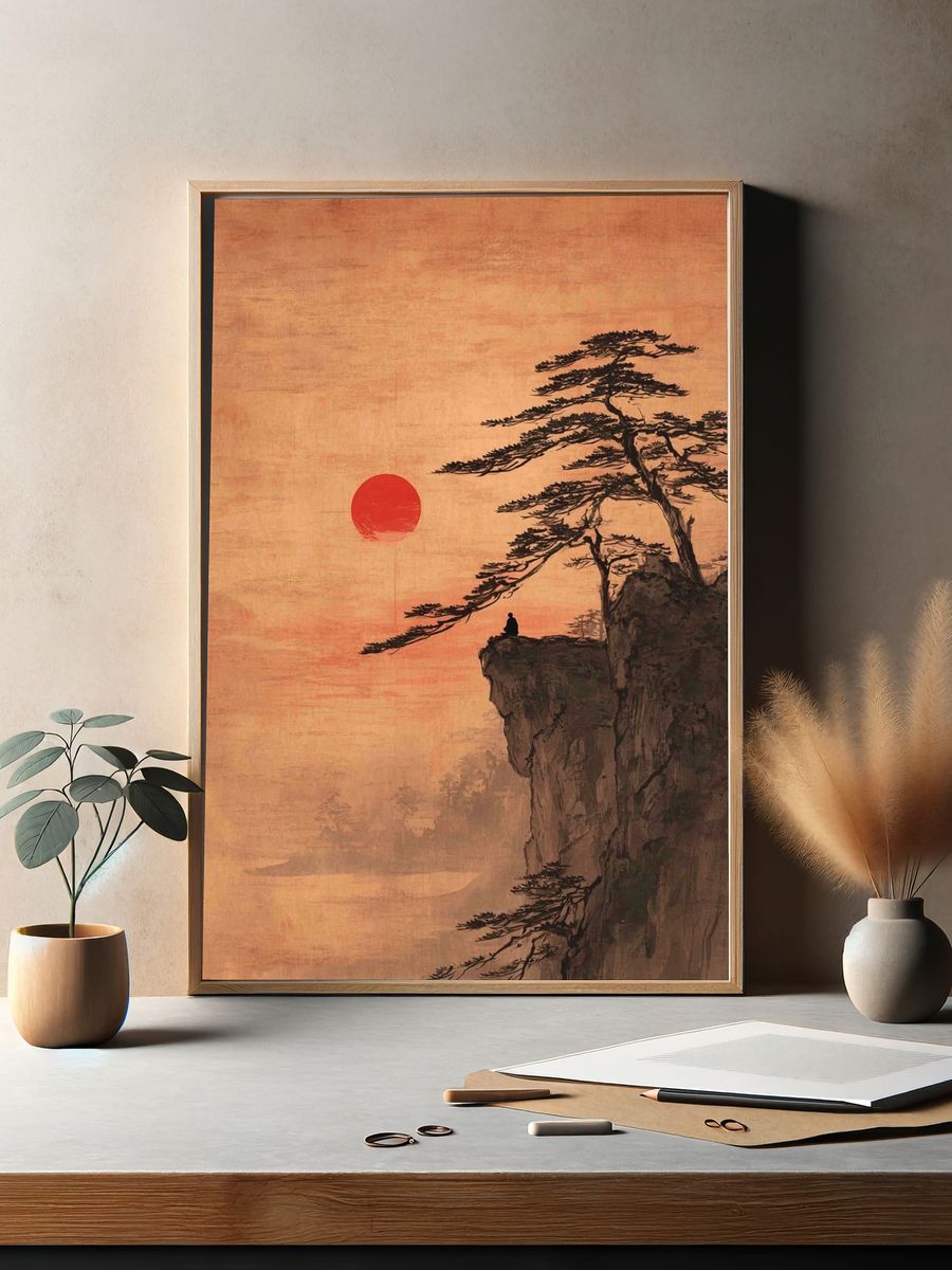 Meditative Sunset — Japanese Ink Print. — room view 2