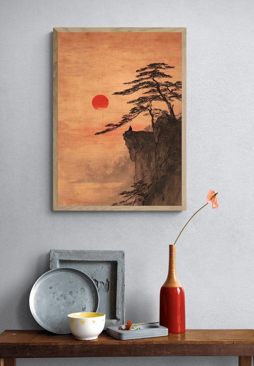 Meditative Sunset — Japanese Ink Print. — room view 3