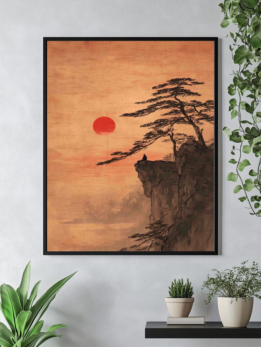 Meditative Sunset — Japanese Ink Print. — room view 4