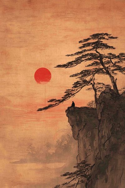Meditative Sunset — Japanese Ink Print. poster print