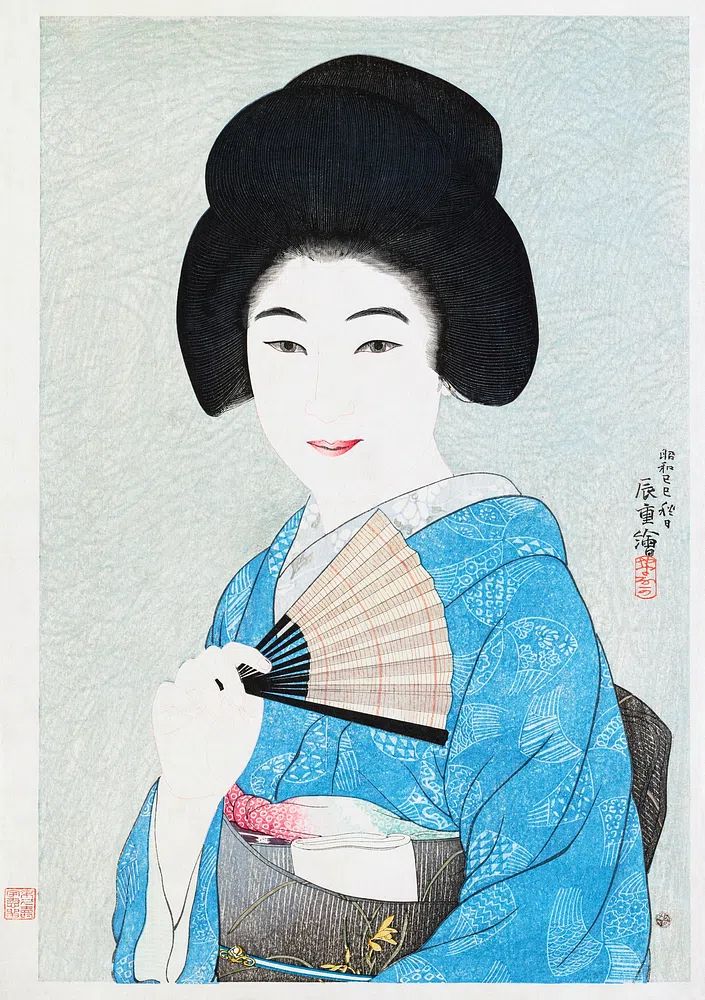 Geisha with Fan — Japanese Art Print. poster — fine-art art