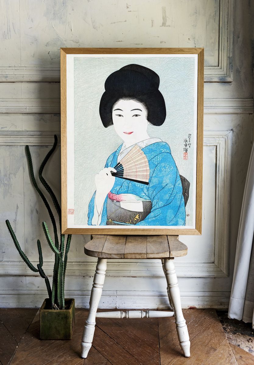 Geisha with Fan — Japanese Art Print room preview
