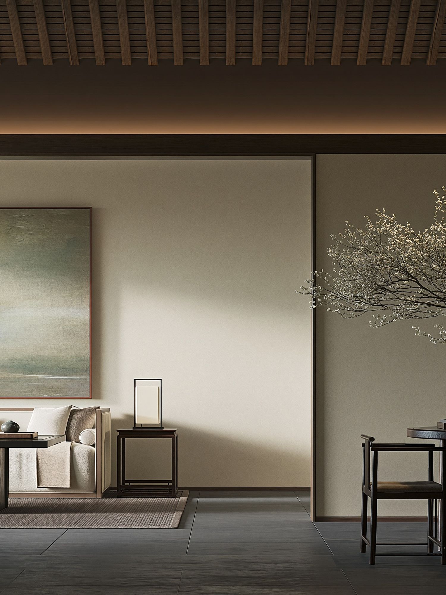Japandi Living Room Interior Print. poster — photography art