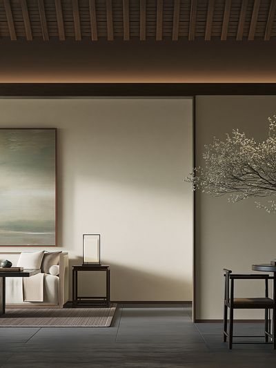 Japandi Living Room Interior Print. poster