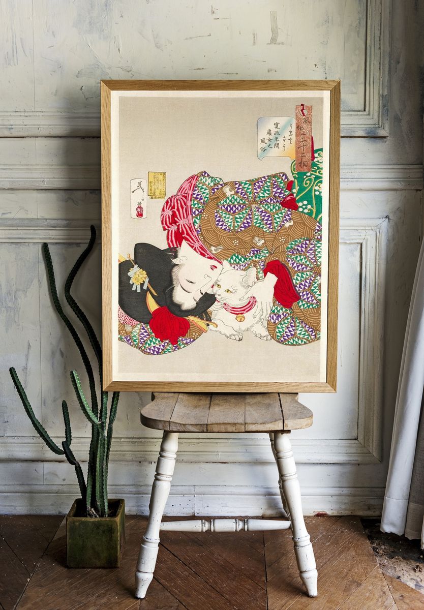 Woman with Cat — Japanese Woodblock Print room preview