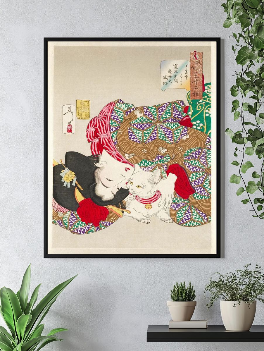 Woman with Cat — Japanese Woodblock Print. — room view 4