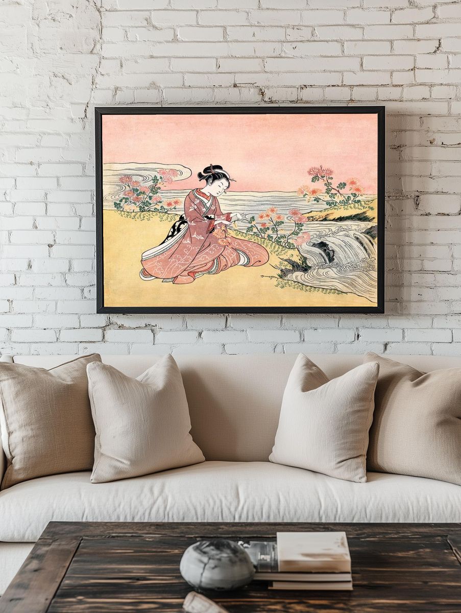 Japanese woman picking chrysanthemum (1725-1770). — room view 1