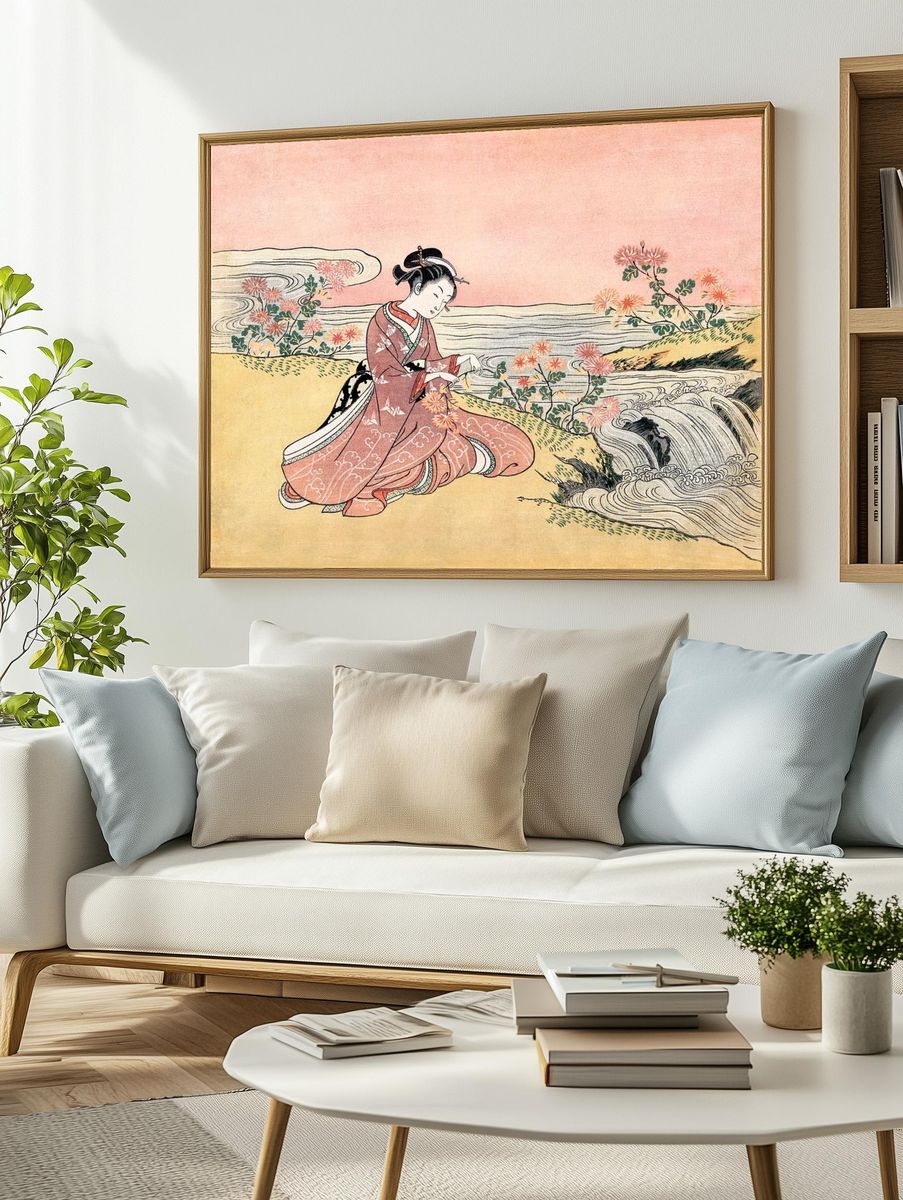 Japanese woman picking chrysanthemum (1725-1770). — room view 2