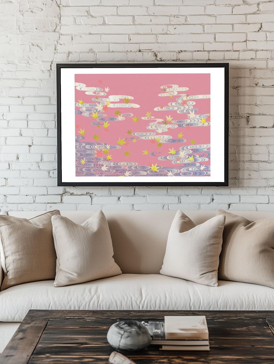 Autumn Leaves on Pink Clouds — Japanese Style Print room preview