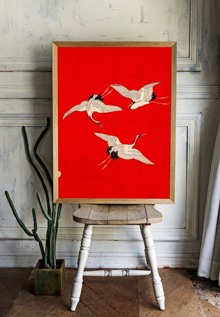 Cranes in Flight — Japanese Art Print. — room view 1