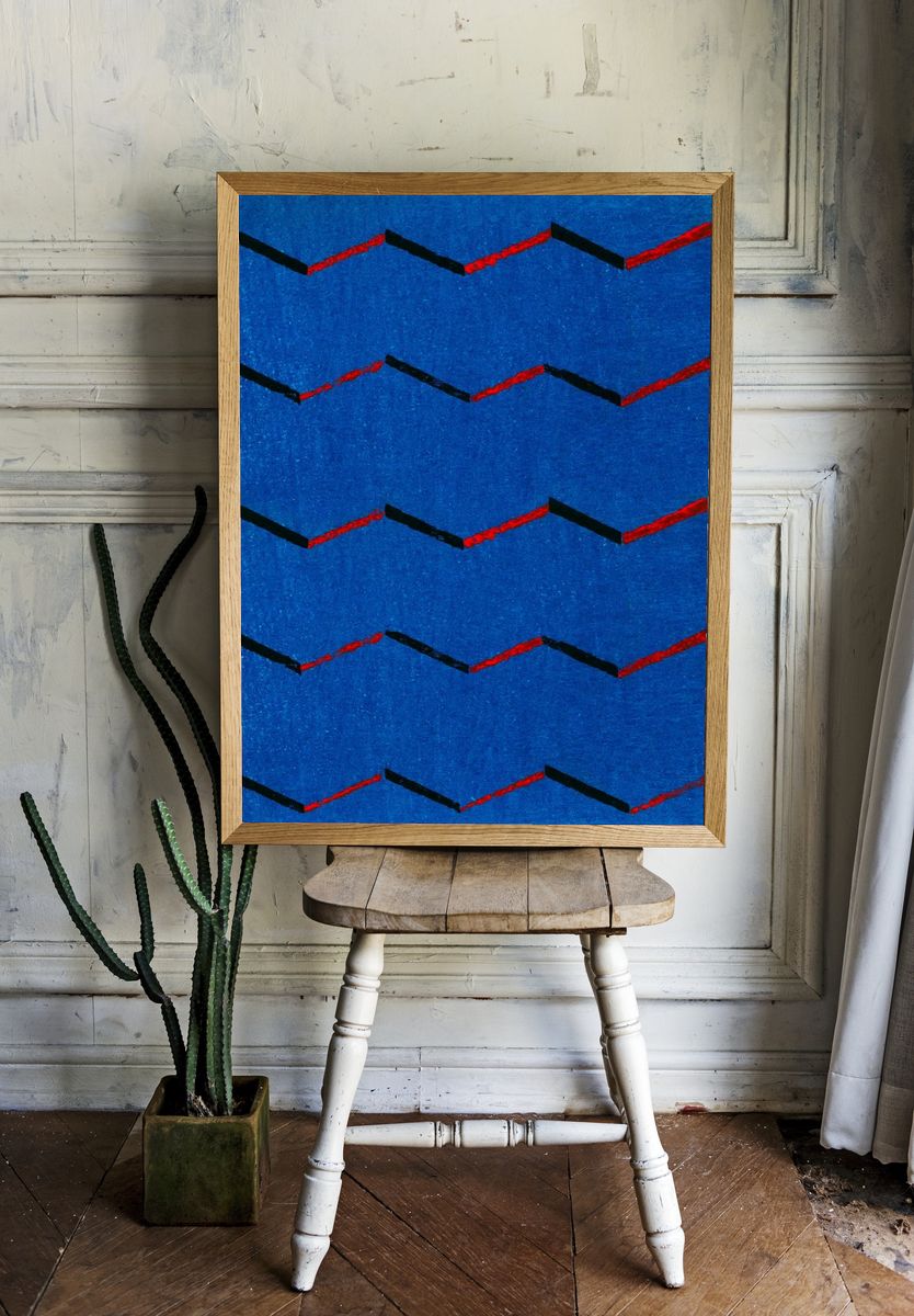 Vintage woodblock print Japanese textile. — room view 1