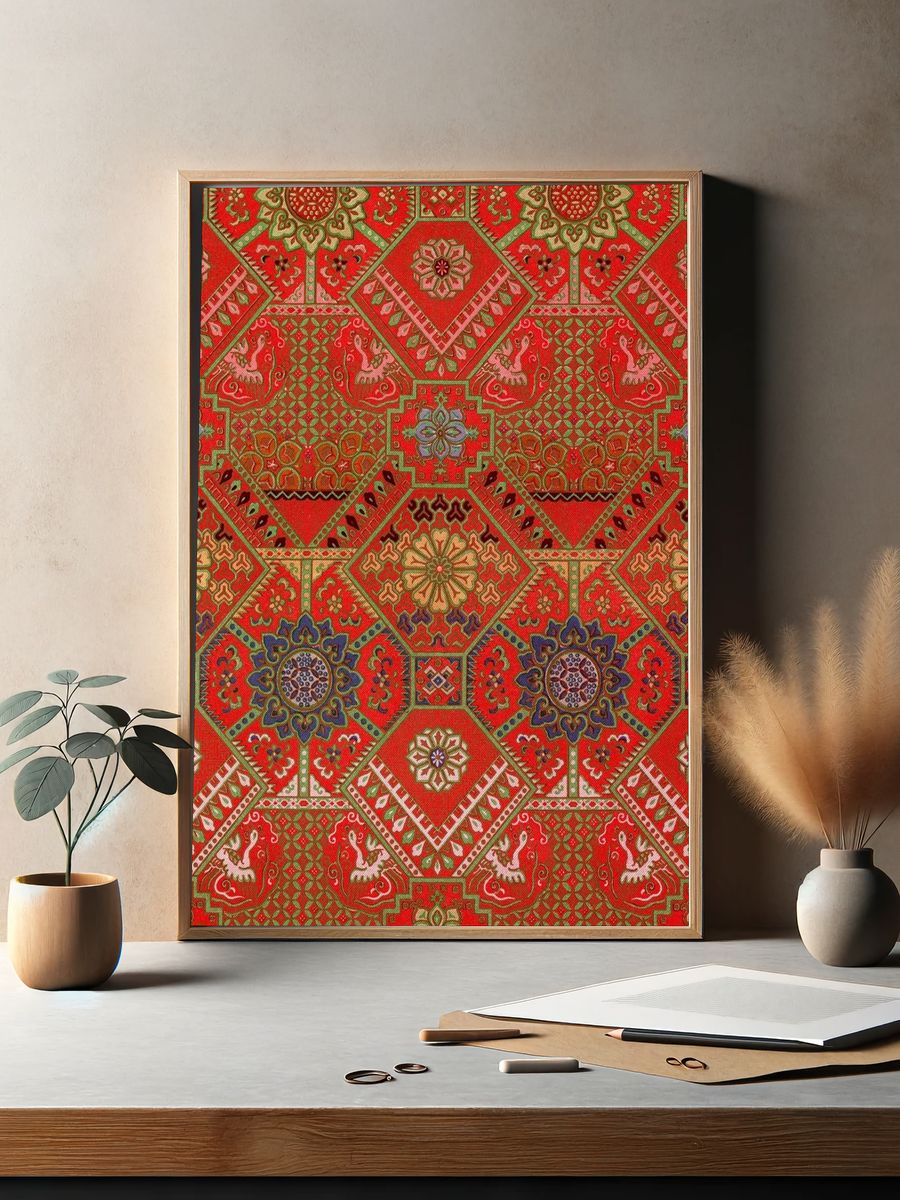Red Japanese flower background. Remixed. — room view 2