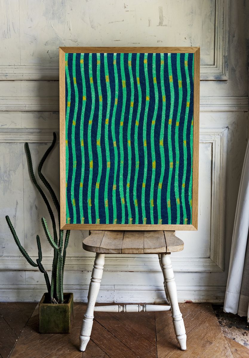 Vintage woodblock print Japanese textile. — room view 1