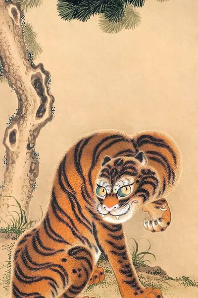 Tiger Cleaning Its Paw by Matsui Keichū — Art Print. poster print