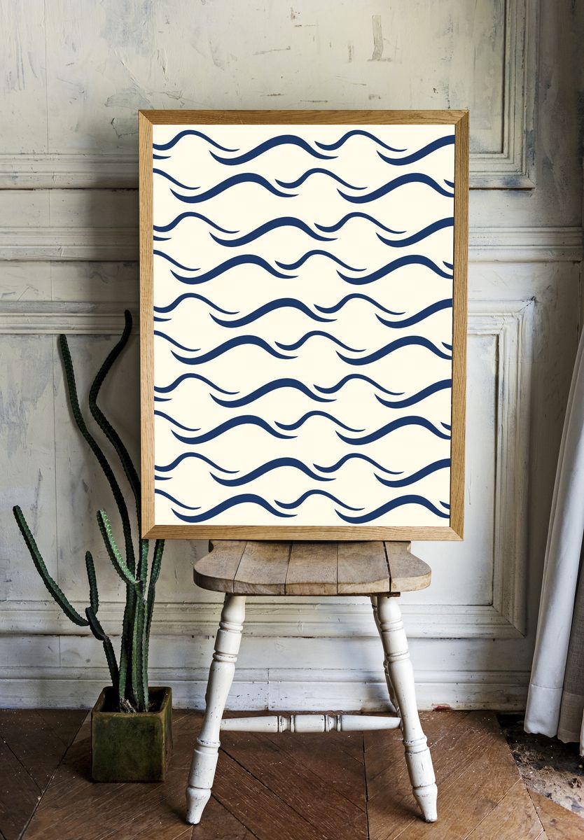 Seamless wave pattern background, beige abstract design — Art Print room preview
