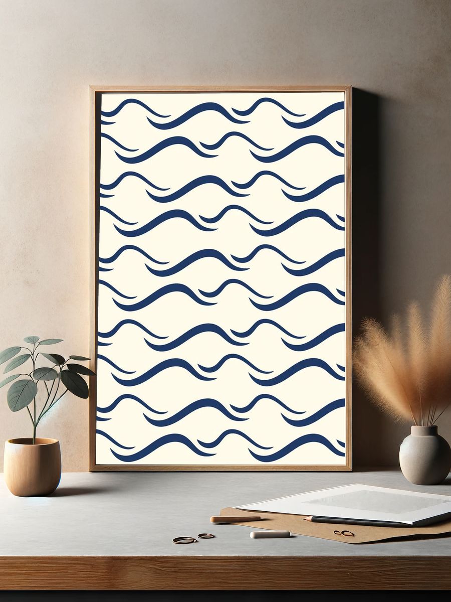 Seamless wave pattern background, beige abstract design — Art Print. — room view 2