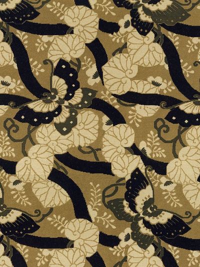 Brown Japanese butterflies background, traditional fan pattern — Art Print. poster print