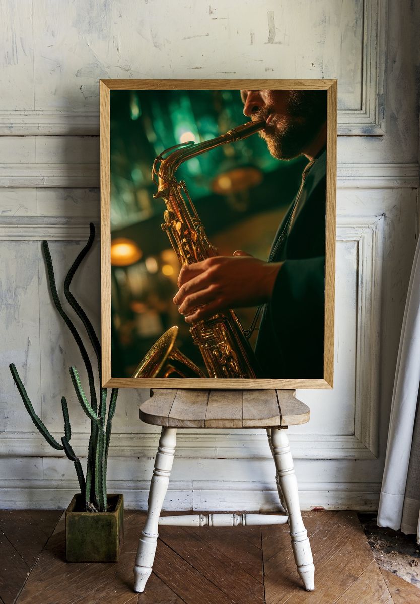 Jazz Saxophone Performance Photography Poster. — room view 1