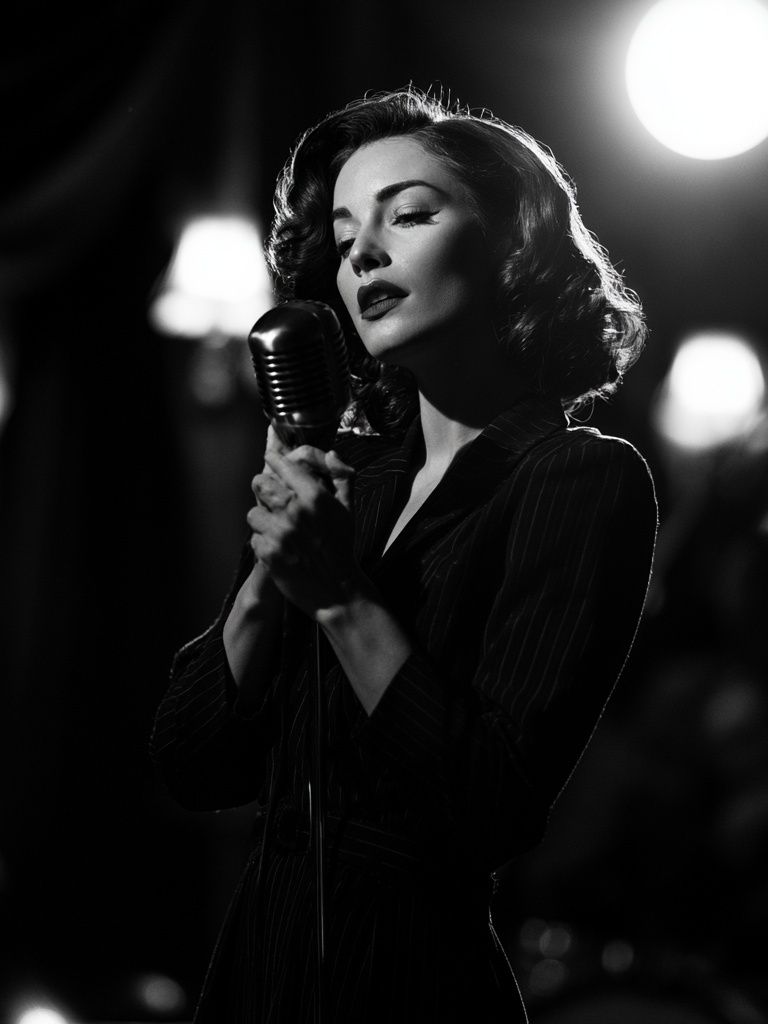 Vintage Jazz Singer Black-White Poster. poster detail