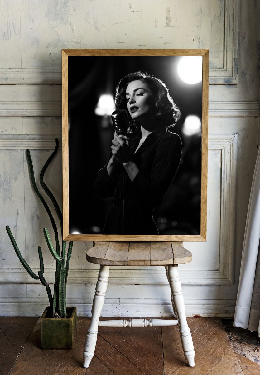 Vintage Jazz Singer Black-White Poster. — room view 1