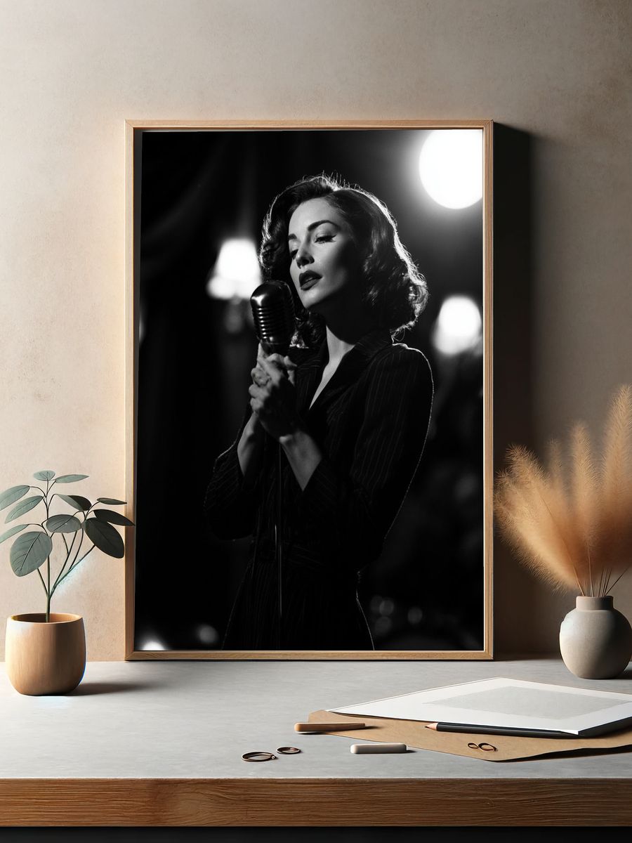 Vintage Jazz Singer Black-White Poster. — room view 2