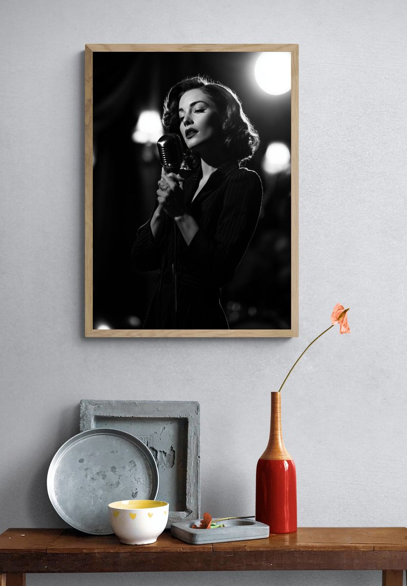 Vintage Jazz Singer Black-White Poster. — room view 3