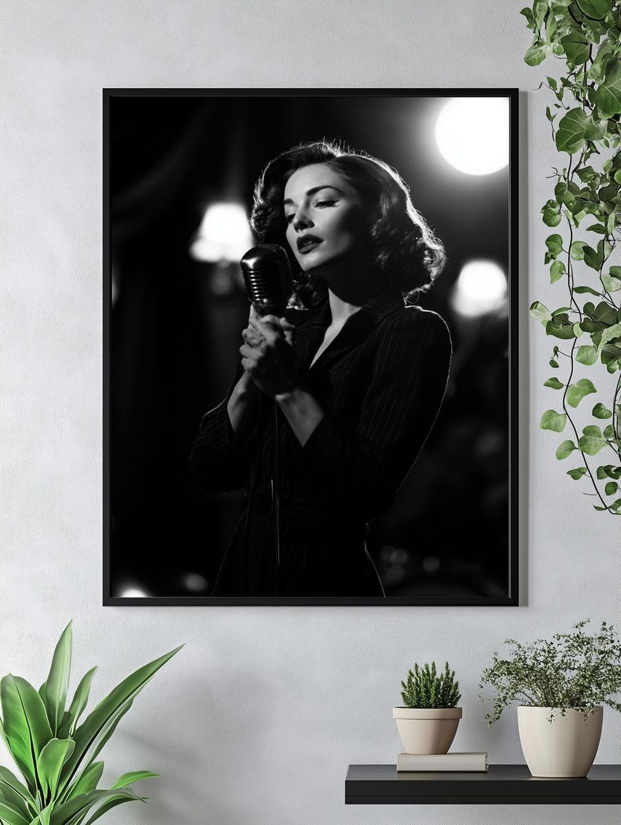 Vintage Jazz Singer Black-White Poster. — room view 4