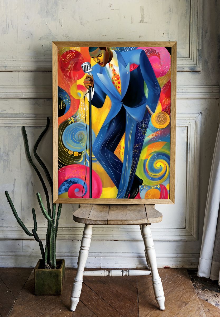 Jazz Singer — Colorful Illustration Print room preview
