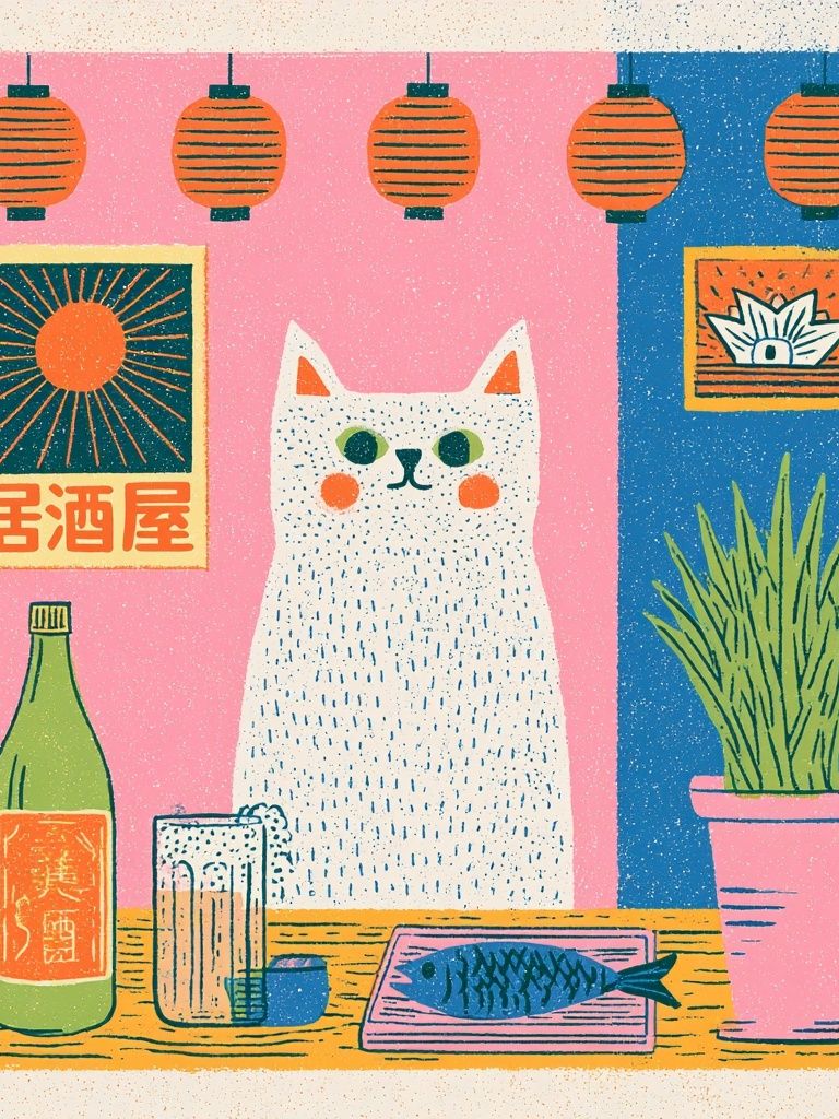 Japanese Cat Bar Illustration Poster. poster detail