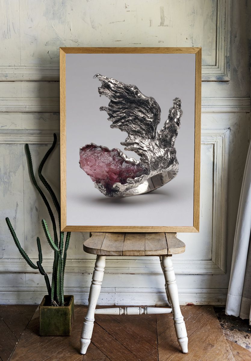 Unique Silver and Pink Crystal Ring Poster room preview