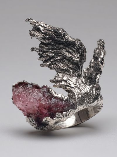 Unique Silver and Pink Crystal Ring Poster. poster print