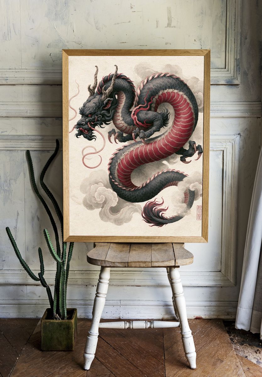 Japanese Dragon Ink Poster. — room view 1