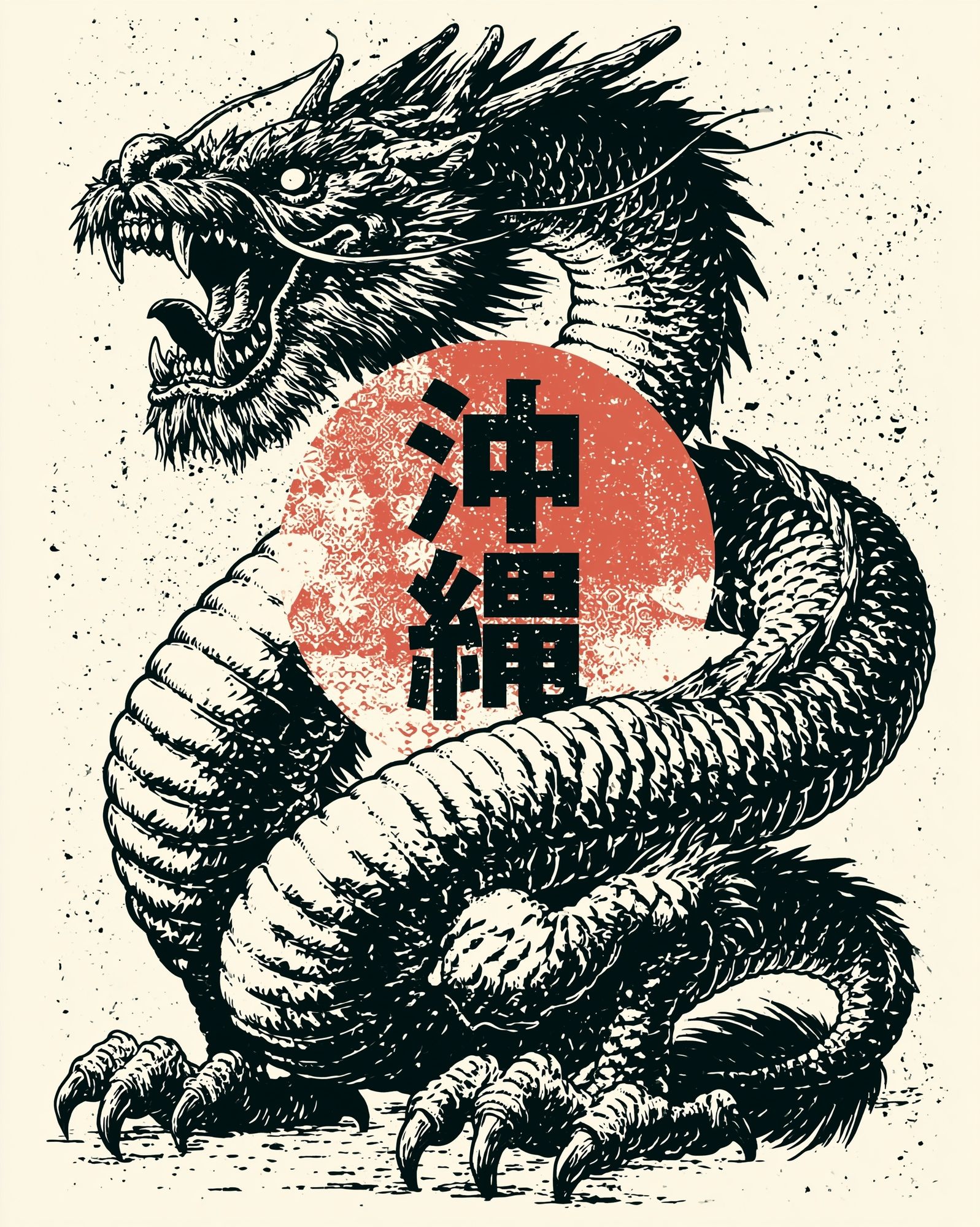Japanese Dragon Ink Print. poster detail