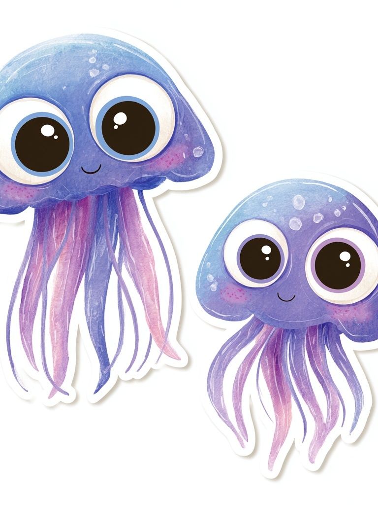 Cute Jellyfish Watercolor Print. poster detail