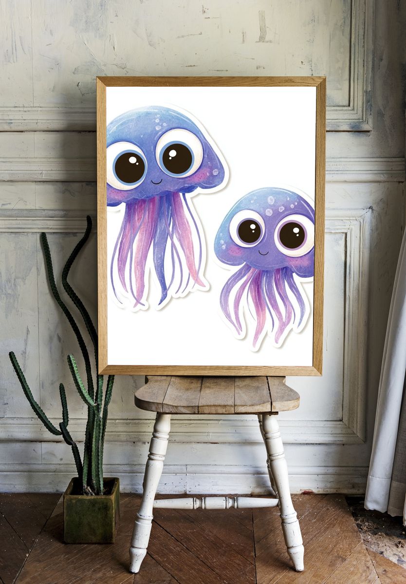 Cute Jellyfish Watercolor Print room preview