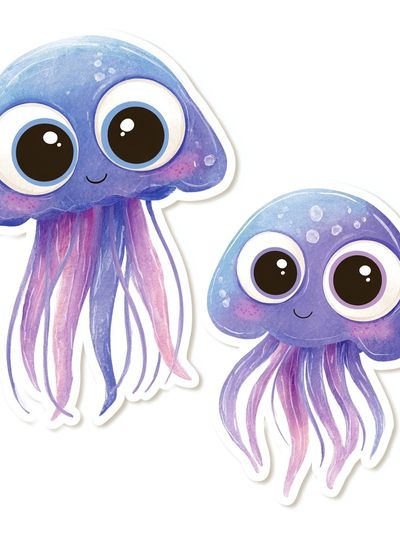 Cute Jellyfish Watercolor Print. poster