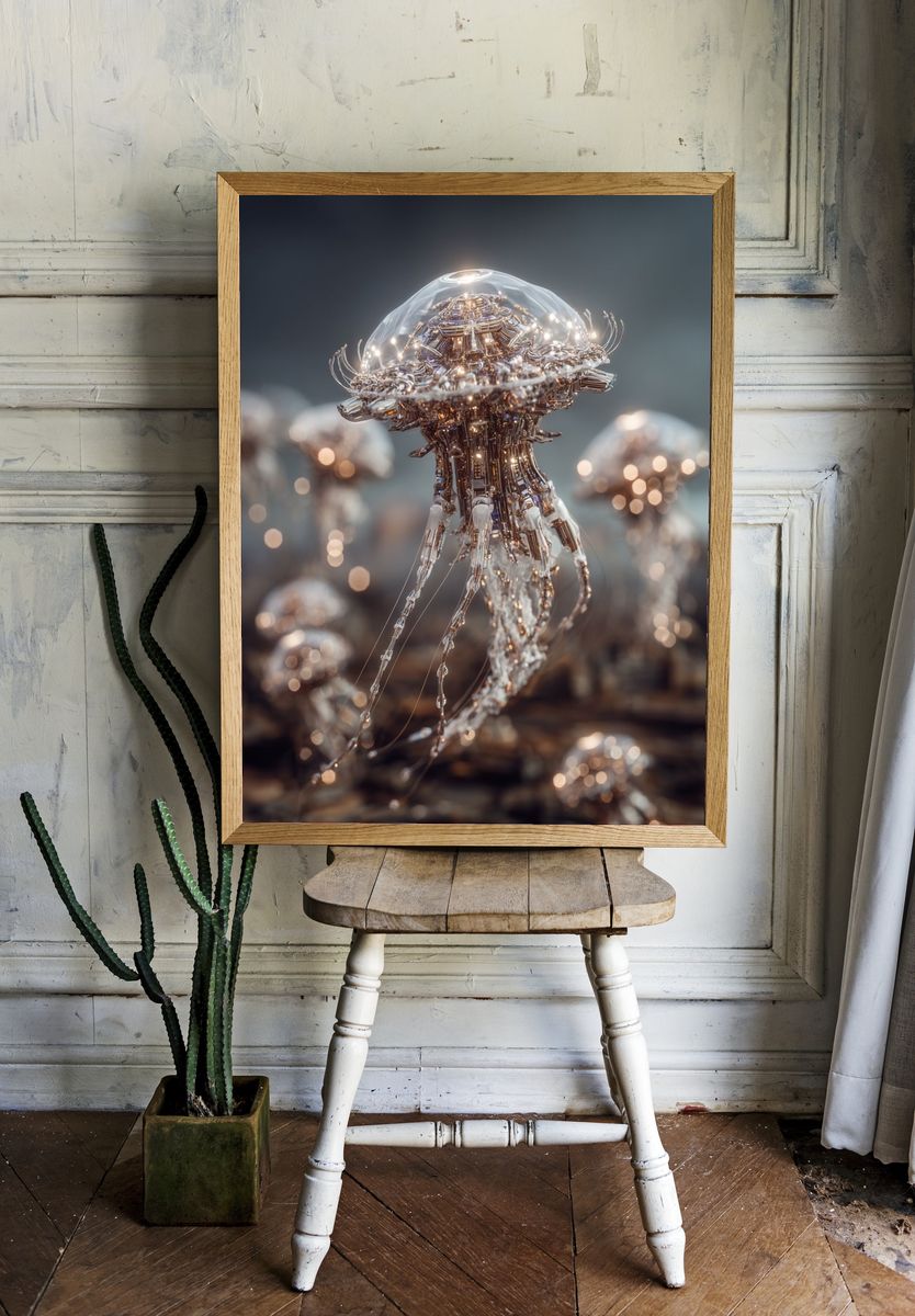 Bioluminescent Jellyfish Digital Art Poster room preview